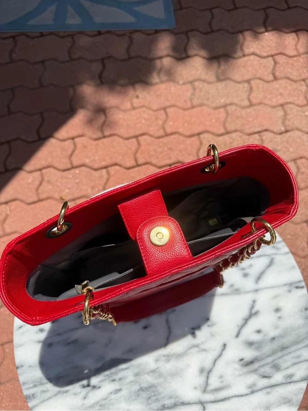 CHANEL Vintage Cherry Red Caviar Quilted Leather Tote with Gold Chain-Strap